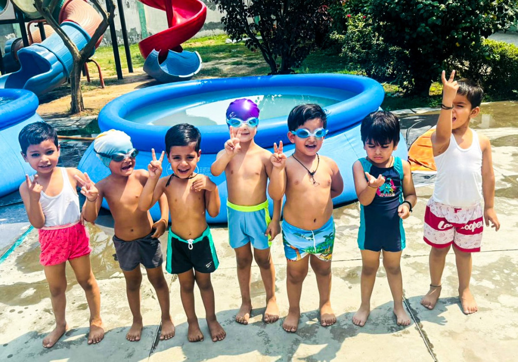 To beat the heat, a splash pool activity was organized at Delhi World Public School